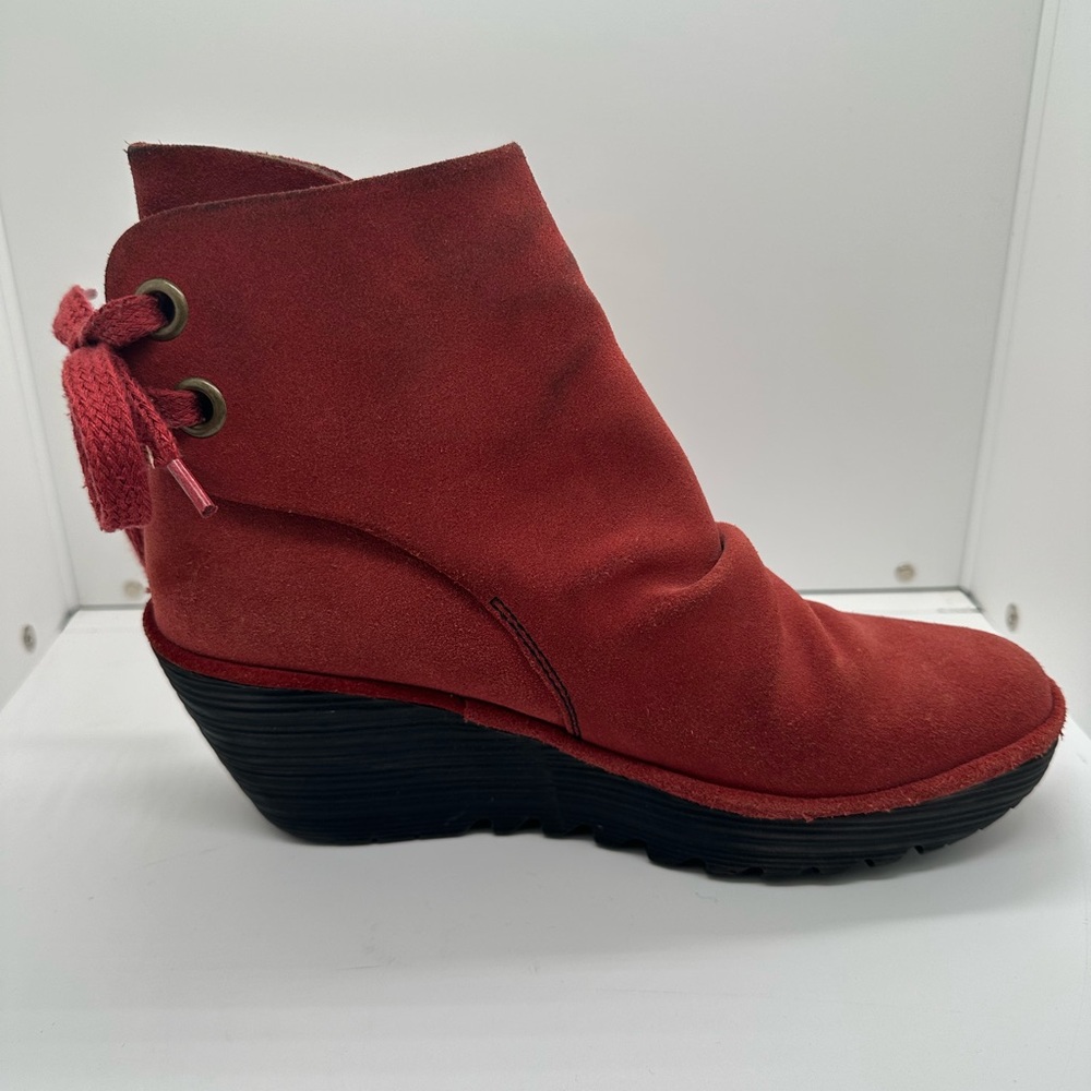 Fly London Yama Platform Wedge Ankle Boots Red Suede Leather Size EU 37 - Picture 3 of 12